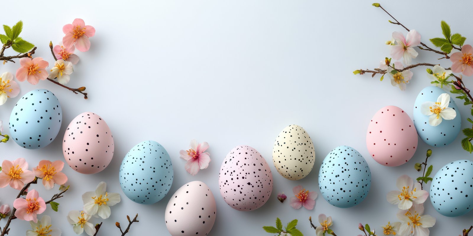 Colorful decorated eggs and spring flowers create a festive atmosphere for Easter celebrations in a cheerful setting